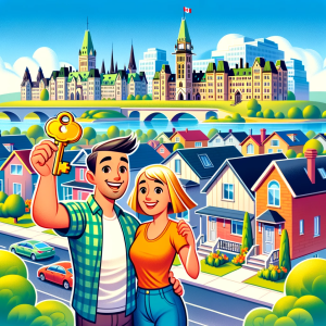 Explore the joy and excitement of first-time homeownership in Ottawa. This image beautifully depicts a couple embarking on their home-buying journey amidst Ottawa's diverse neighborhoods, showcasing the city's charm and community spirit.